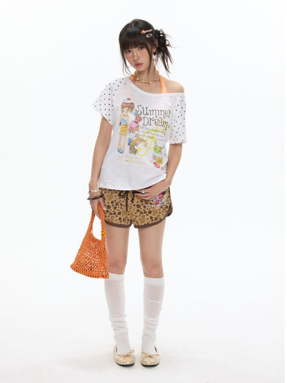 Polka Dot Large Collar Snowflake Cotton Short-Sleeve T-Shirt【s0000017359】