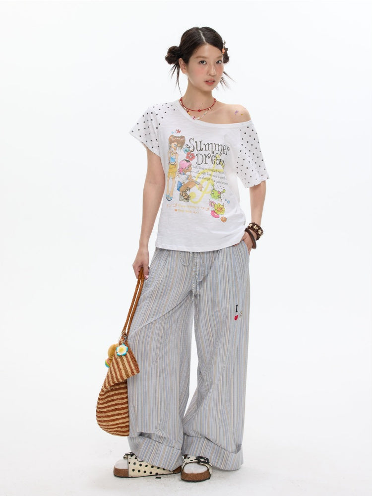Polka Dot Large Collar Snowflake Cotton Short-Sleeve T-Shirt【s0000017359】