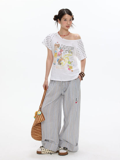 Polka Dot Large Collar Snowflake Cotton Short-Sleeve T-Shirt【s0000017359】