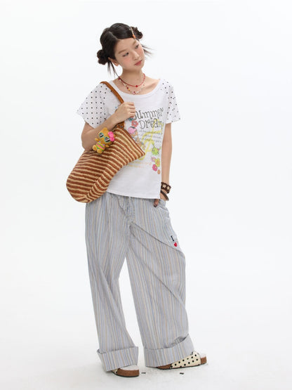 Polka Dot Large Collar Snowflake Cotton Short-Sleeve T-Shirt【s0000017359】