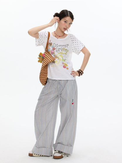 Polka Dot Large Collar Snowflake Cotton Short-Sleeve T-Shirt【s0000017359】