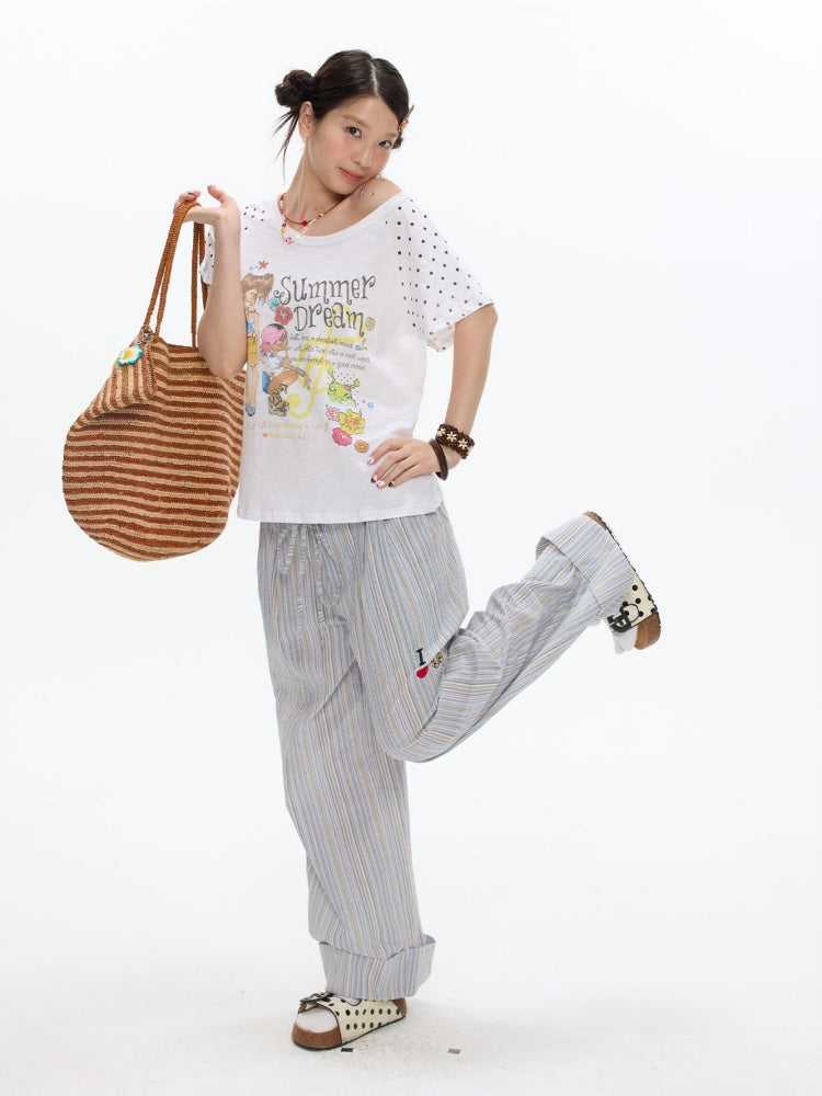Polka Dot Large Collar Snowflake Cotton Short-Sleeve T-Shirt【s0000017359】