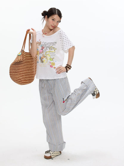 Polka Dot Large Collar Snowflake Cotton Short-Sleeve T-Shirt【s0000017359】
