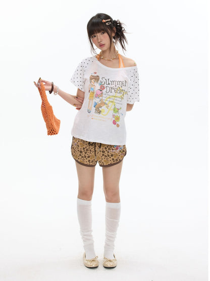 Polka Dot Large Collar Snowflake Cotton Short-Sleeve T-Shirt【s0000017359】