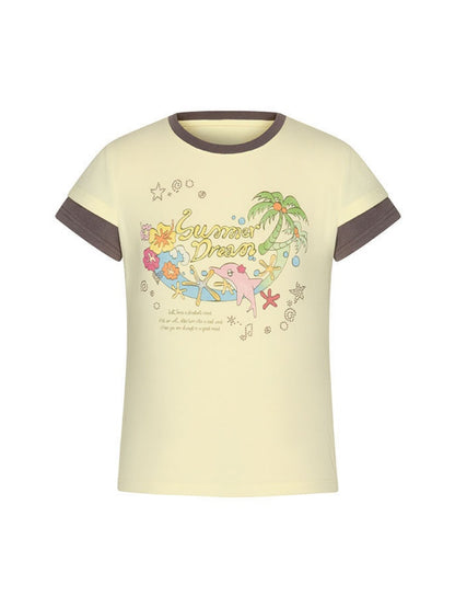 Island Mood Vacation Faux Layered Short-Sleeve T-Shirt【s0000017360】