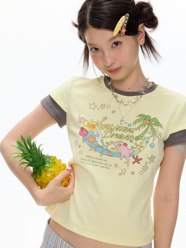 Island Mood Vacation Faux Layered Short-Sleeve T-Shirt【s0000017360】