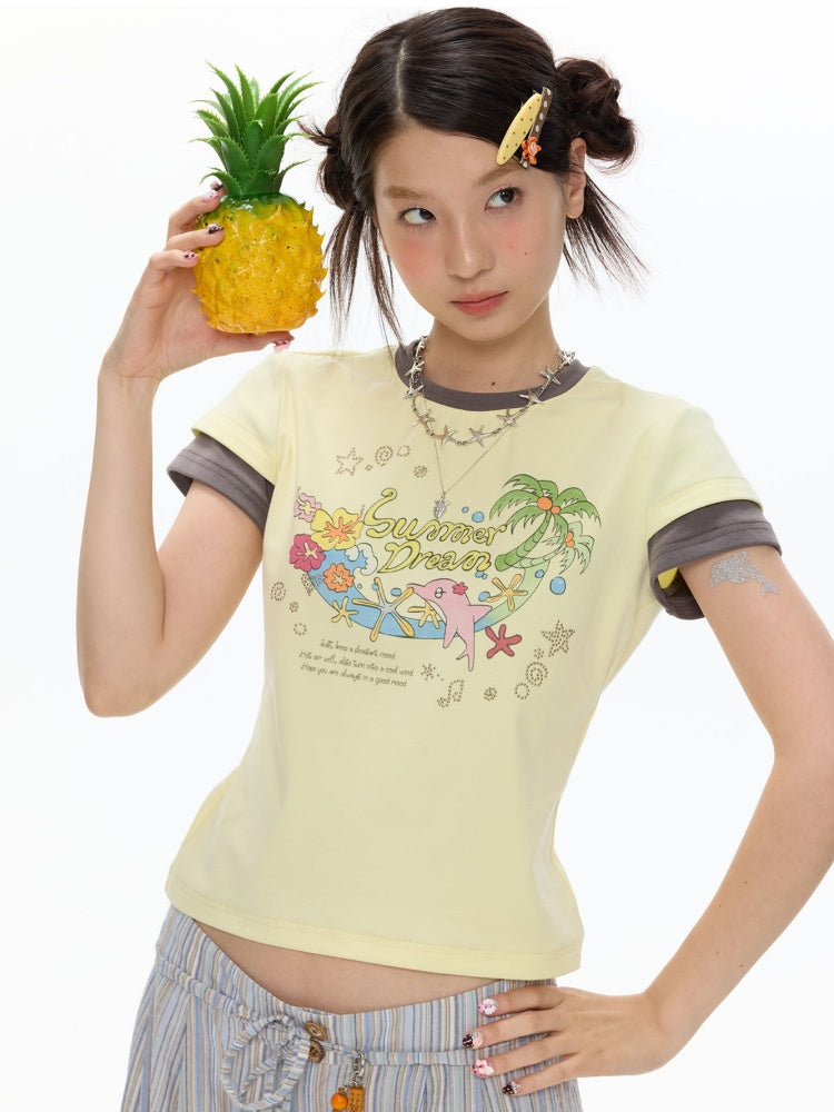 Island Mood Vacation Faux Layered Short-Sleeve T-Shirt【s0000017360】