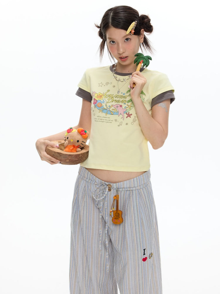 Island Mood Vacation Faux Layered Short-Sleeve T-Shirt【s0000017360】