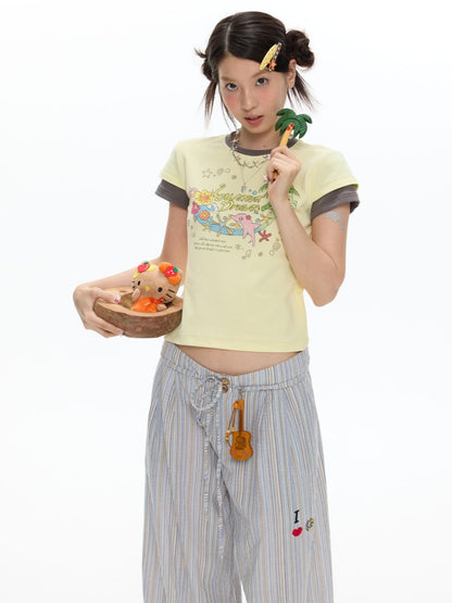 Island Mood Vacation Faux Layered Short-Sleeve T-Shirt【s0000017360】