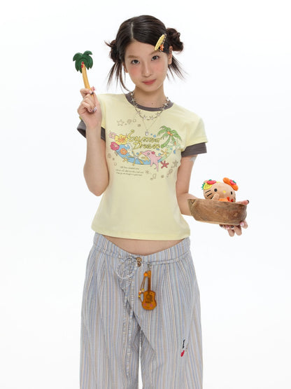 Island Mood Vacation Faux Layered Short-Sleeve T-Shirt【s0000017360】