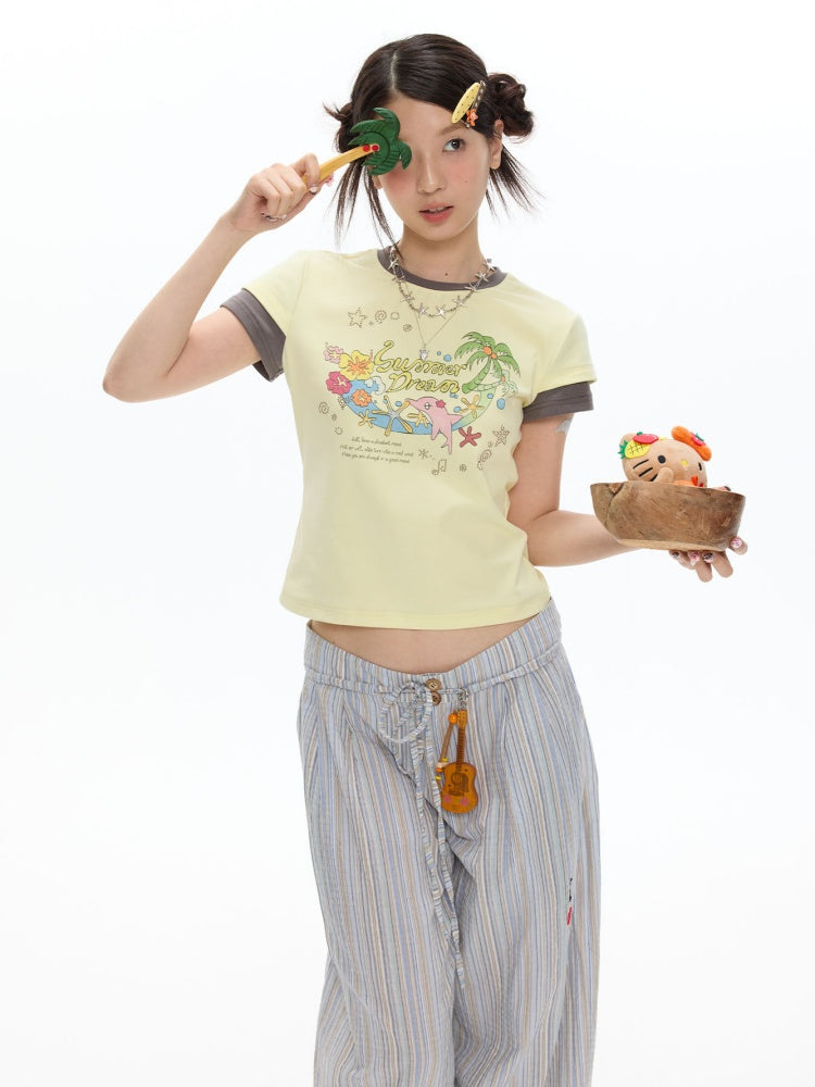Island Mood Vacation Faux Layered Short-Sleeve T-Shirt【s0000017360】