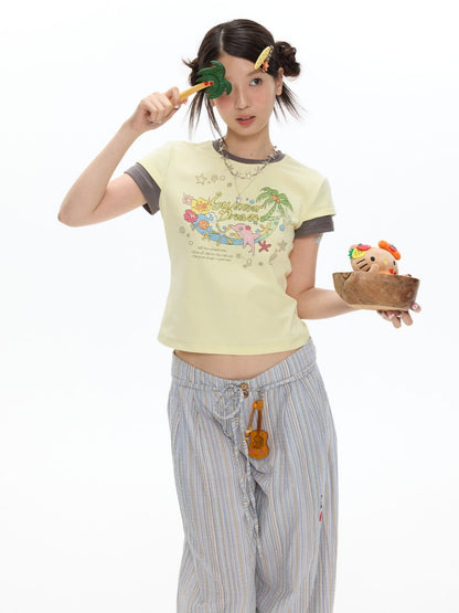 Island Mood Vacation Faux Layered Short-Sleeve T-Shirt【s0000017360】