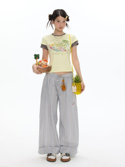 Island Mood Vacation Faux Layered Short-Sleeve T-Shirt【s0000017360】