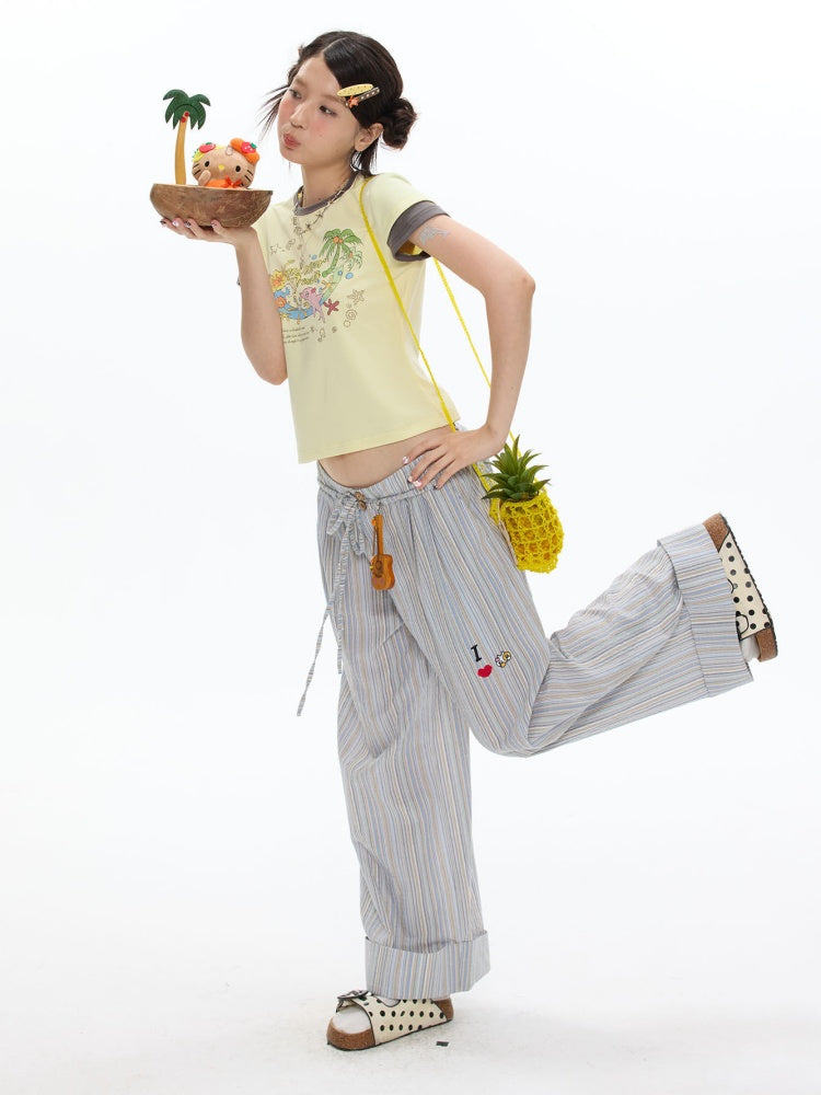 Island Mood Vacation Faux Layered Short-Sleeve T-Shirt【s0000017360】