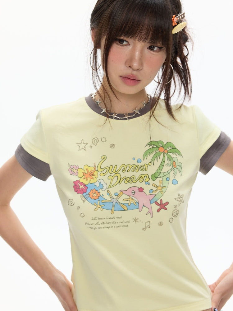 Island Mood Vacation Faux Layered Short-Sleeve T-Shirt【s0000017360】