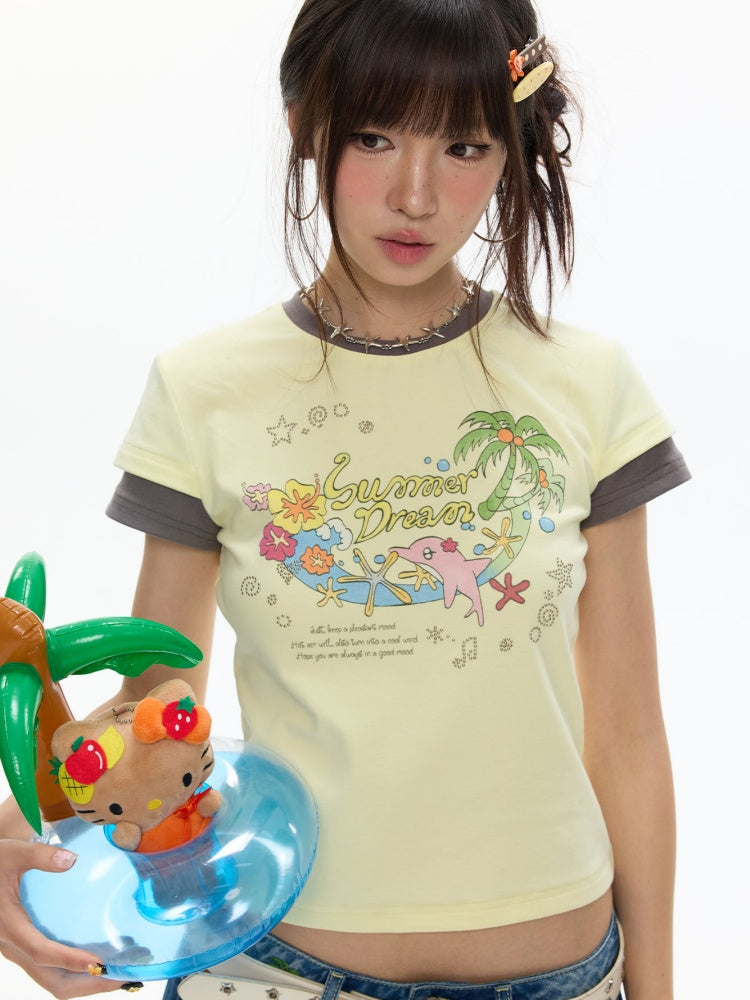 Island Mood Vacation Faux Layered Short-Sleeve T-Shirt【s0000017360】