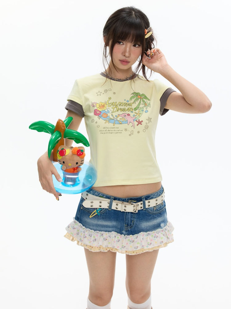 Island Mood Vacation Faux Layered Short-Sleeve T-Shirt【s0000017360】