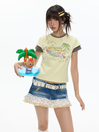 Island Mood Vacation Faux Layered Short-Sleeve T-Shirt【s0000017360】