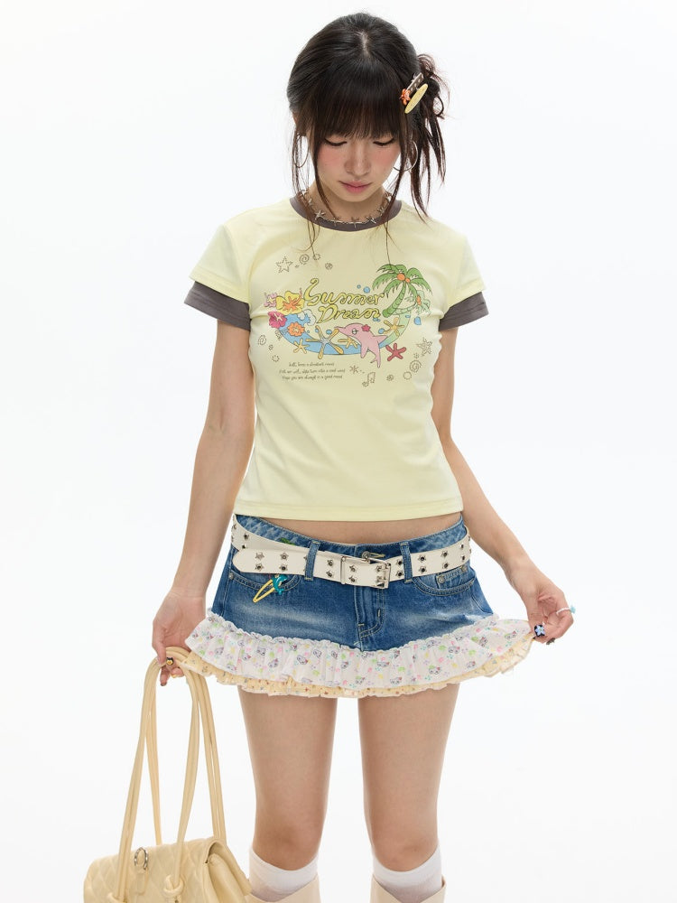 Island Mood Vacation Faux Layered Short-Sleeve T-Shirt【s0000017360】