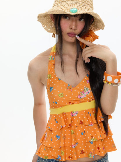Summer Hot Song Halter Tie Ruffled Swimsuit Two-Piece Set【s0000017361】