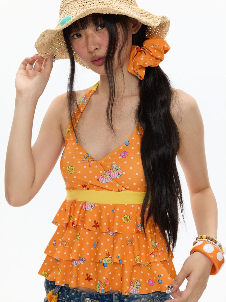 Summer Hot Song Halter Tie Ruffled Swimsuit Two-Piece Set【s0000017361】