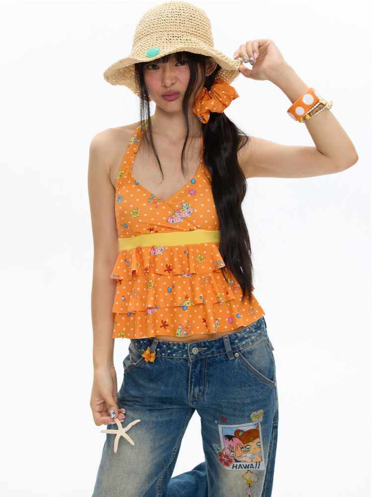 Summer Hot Song Halter Tie Ruffled Swimsuit Two-Piece Set【s0000017361】