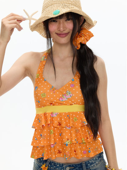 Summer Hot Song Halter Tie Ruffled Swimsuit Two-Piece Set【s0000017361】