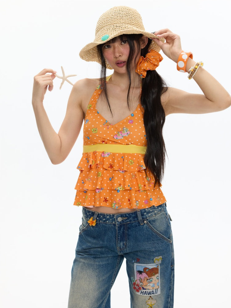 Summer Hot Song Halter Tie Ruffled Swimsuit Two-Piece Set【s0000017361】