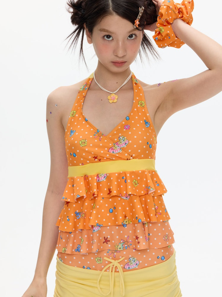 Summer Hot Song Halter Tie Ruffled Swimsuit Two-Piece Set【s0000017361】