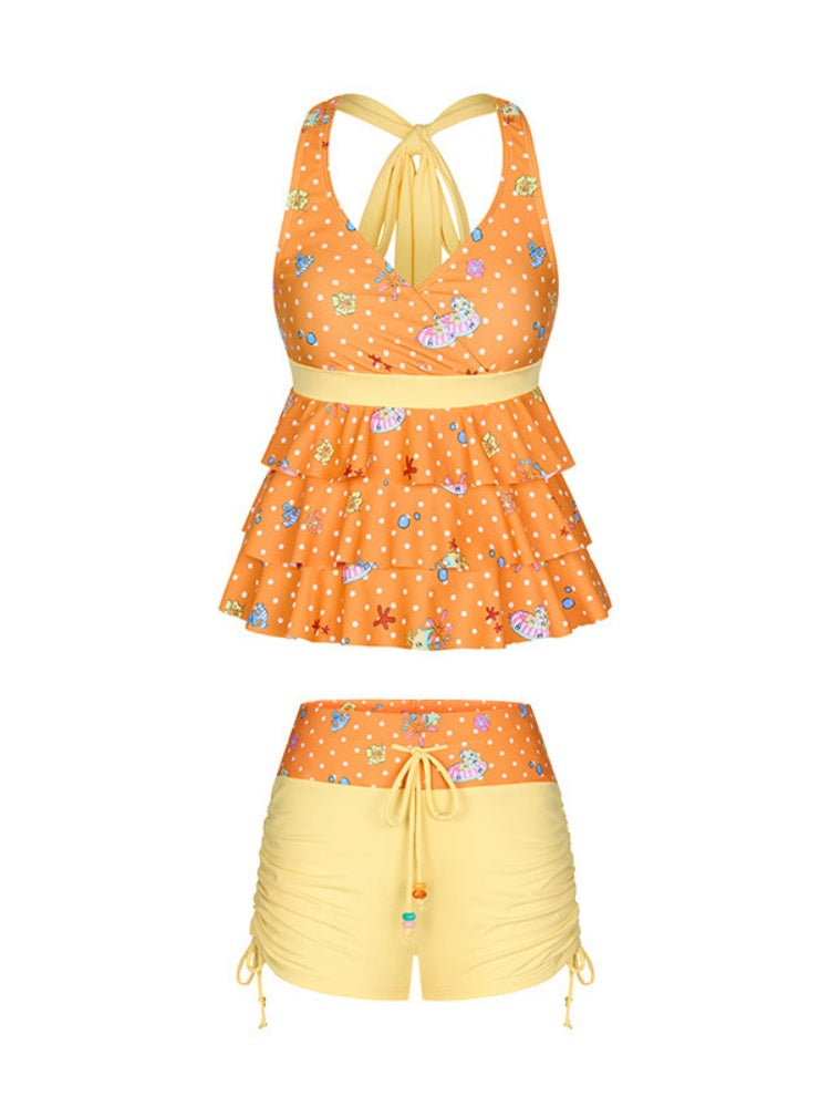 Summer Hot Song Halter Tie Ruffled Swimsuit Two-Piece Set【s0000017361】