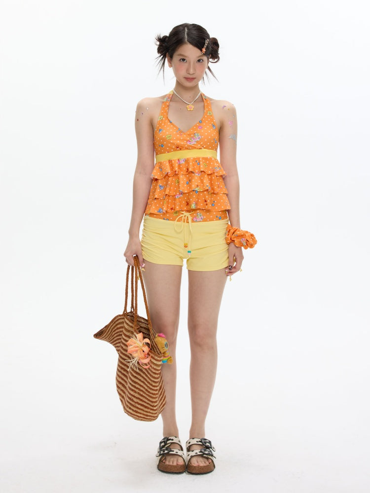 Summer Hot Song Halter Tie Ruffled Swimsuit Two-Piece Set【s0000017361】