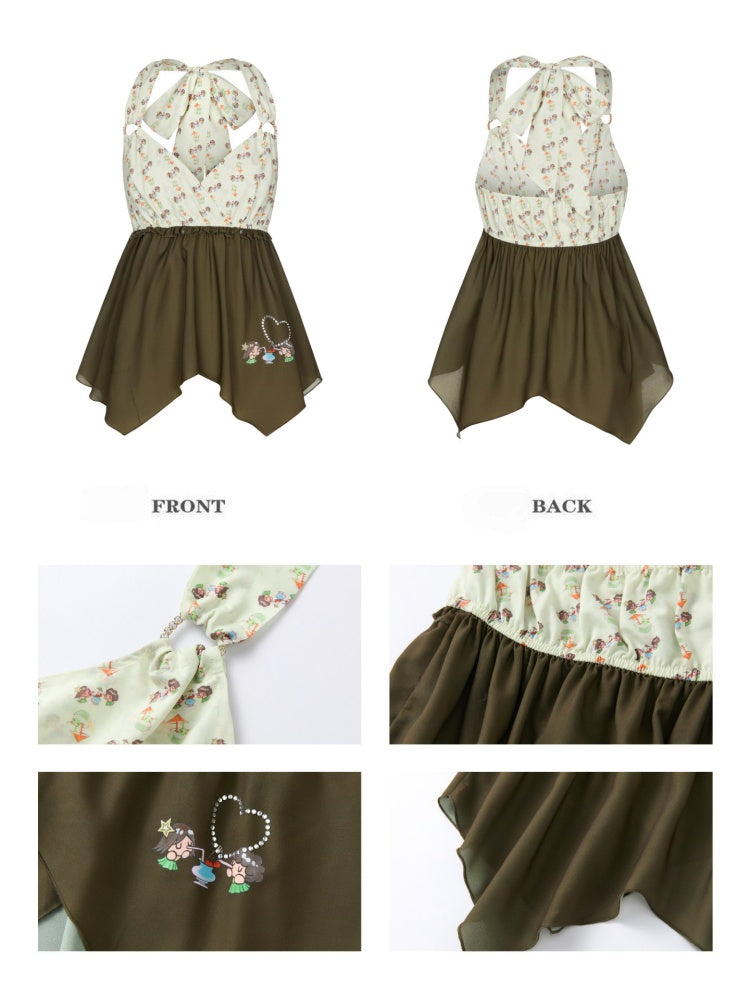The Wizard of Oz Green Floral Heart Hanging Neck Tops【s0000017363】