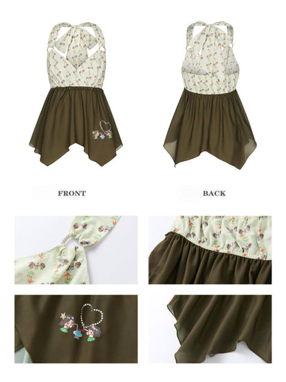 The Wizard of Oz Green Floral Heart Hanging Neck Tops【s0000017363】