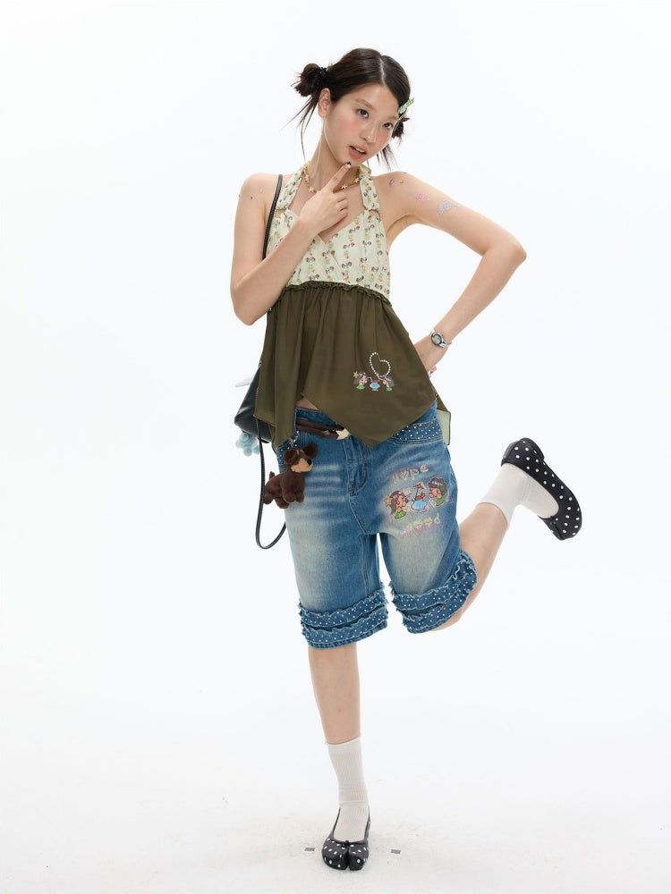 The Wizard of Oz Green Floral Heart Hanging Neck Tops【s0000017363】