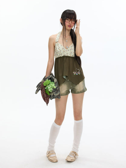 The Wizard of Oz Green Floral Heart Hanging Neck Tops【s0000017363】
