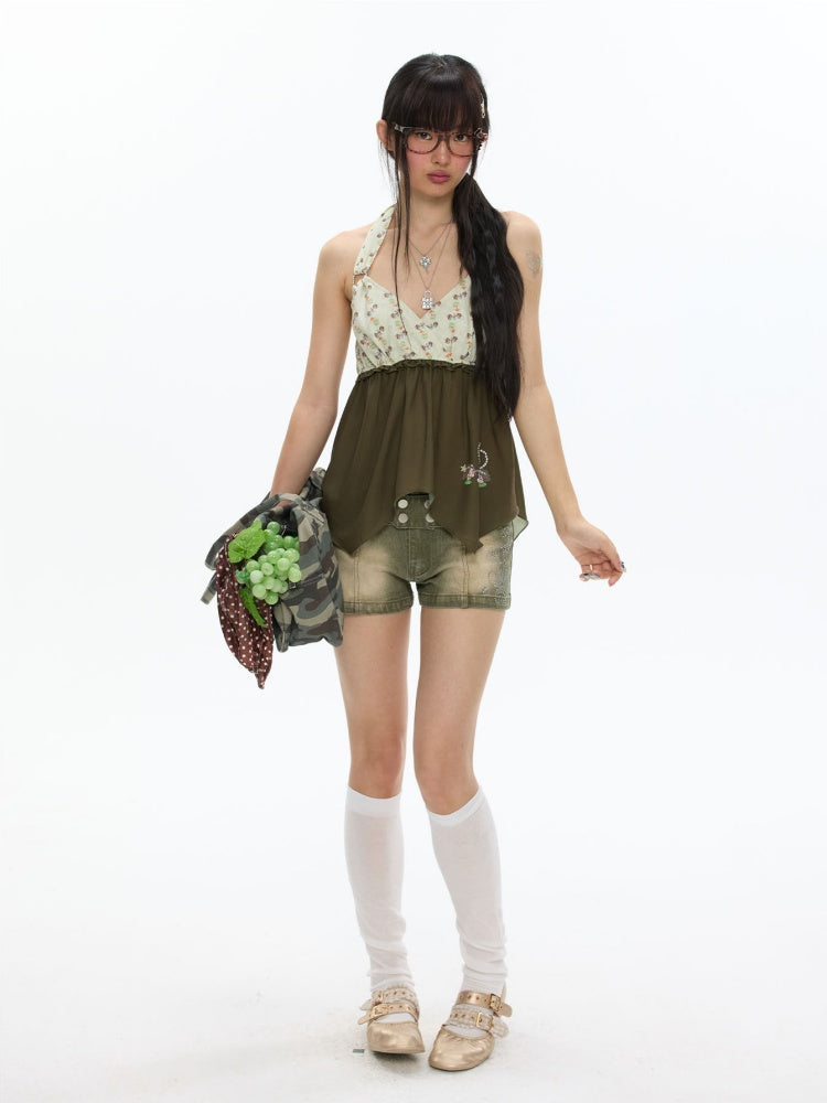 The Wizard of Oz Green Floral Heart Hanging Neck Tops【s0000017363】
