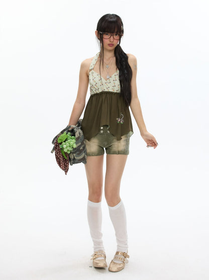 The Wizard of Oz Green Floral Heart Hanging Neck Tops【s0000017363】