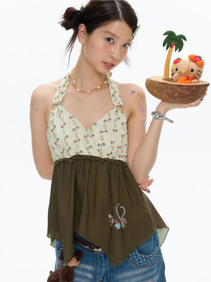 The Wizard of Oz Green Floral Heart Hanging Neck Tops【s0000017363】
