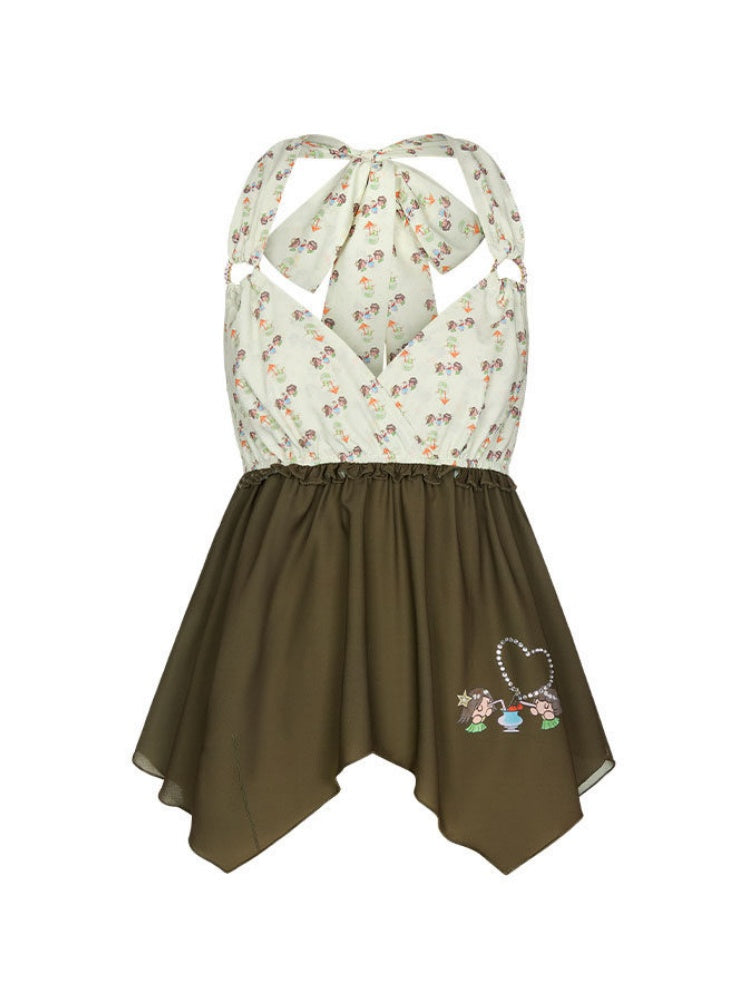 The Wizard of Oz Green Floral Heart Hanging Neck Tops【s0000017363】