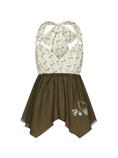 The Wizard of Oz Green Floral Heart Hanging Neck Tops【s0000017363】