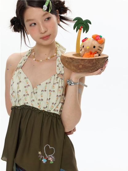 The Wizard of Oz Green Floral Heart Hanging Neck Tops【s0000017363】