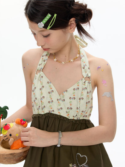 The Wizard of Oz Green Floral Heart Hanging Neck Tops【s0000017363】
