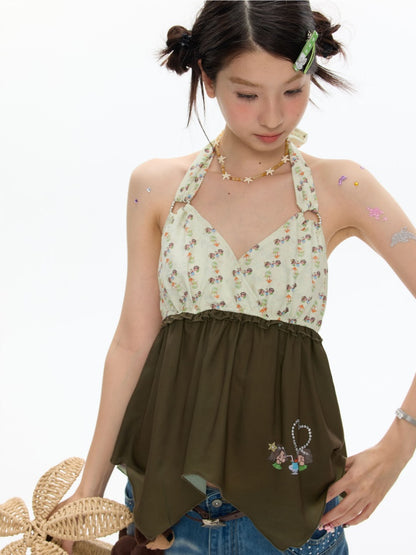 The Wizard of Oz Green Floral Heart Hanging Neck Tops【s0000017363】