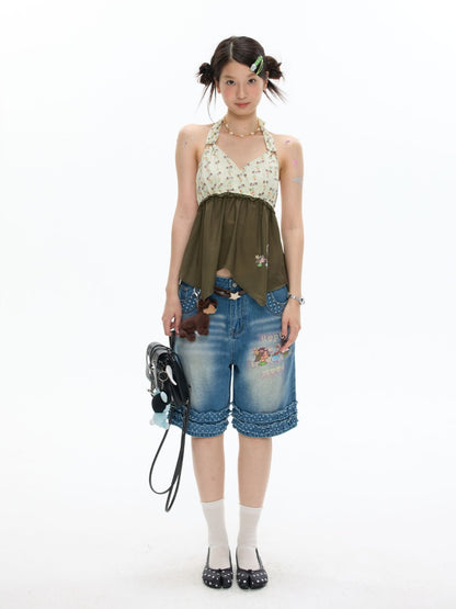 The Wizard of Oz Green Floral Heart Hanging Neck Tops【s0000017363】