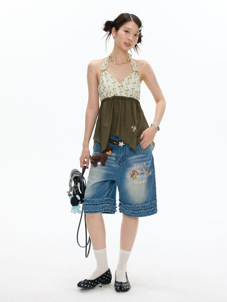 The Wizard of Oz Green Floral Heart Hanging Neck Tops【s0000017363】