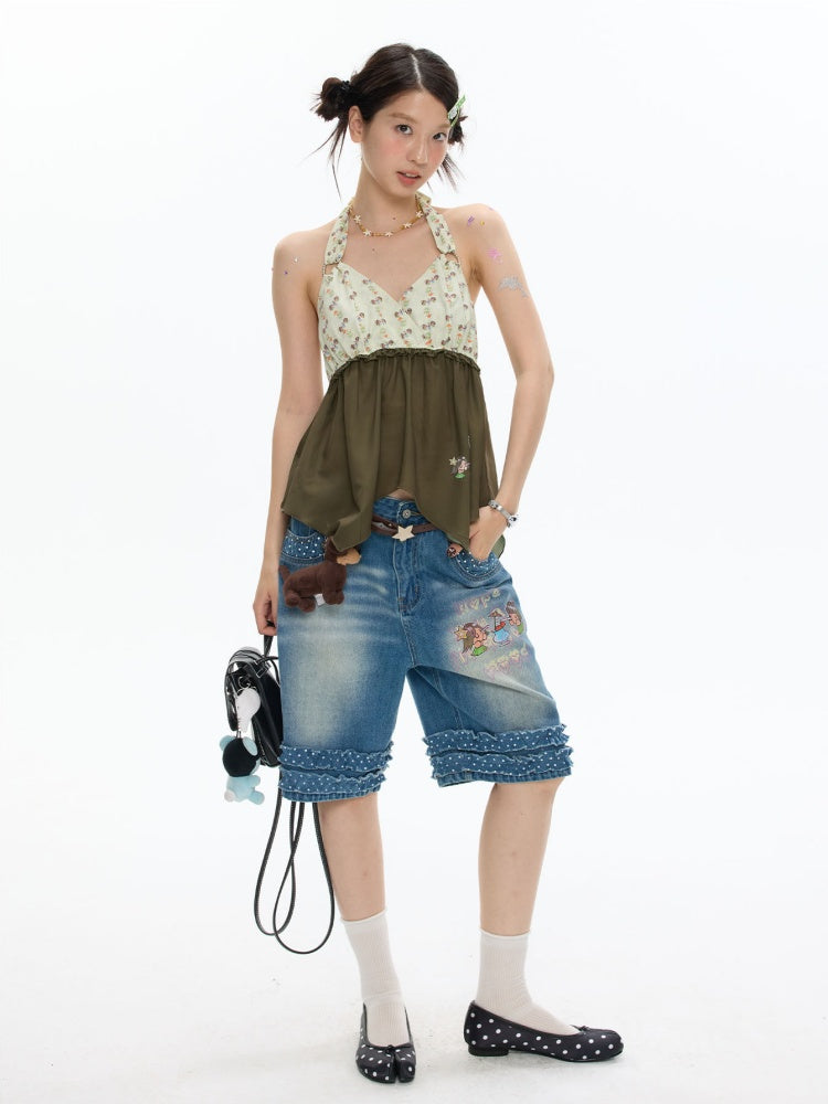 The Wizard of Oz Green Floral Heart Hanging Neck Tops【s0000017363】