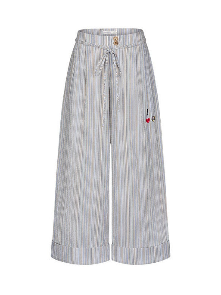 Relaxed Striped Embroidery I Love Kitten Shirt Pants【s0000017365】
