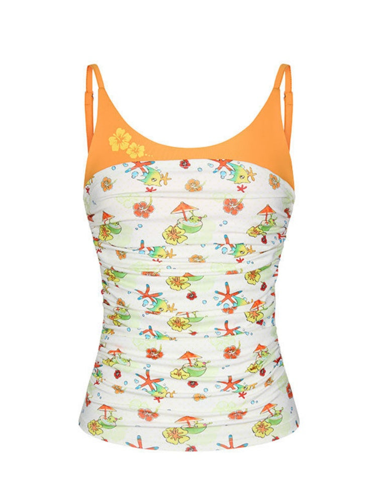 Hawaiian Pleated Spliced Contrasting Full Print Camisole【s0000017367】