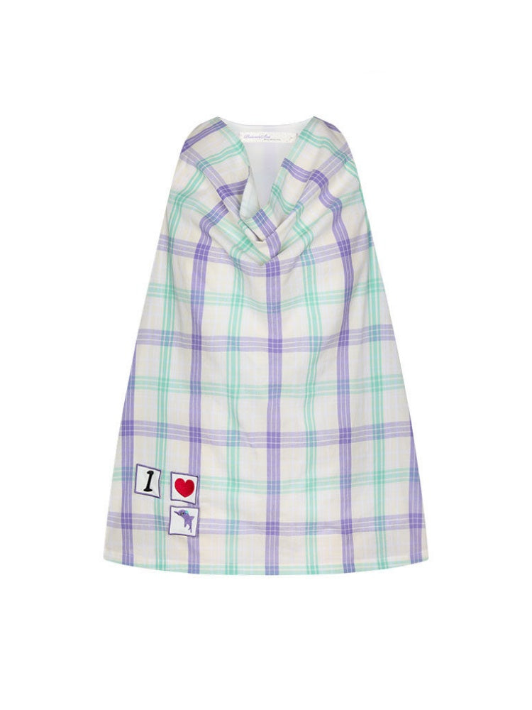 I Love Dolphin Plaid Cute Hanging Neck Shirt【s0000017368】