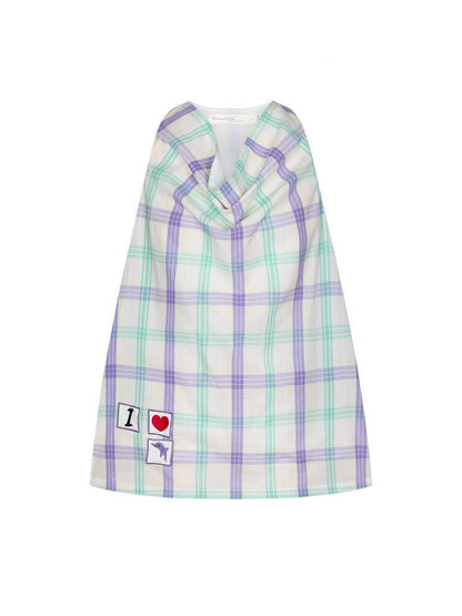 I Love Dolphin Plaid Cute Hanging Neck Shirt【s0000017368】